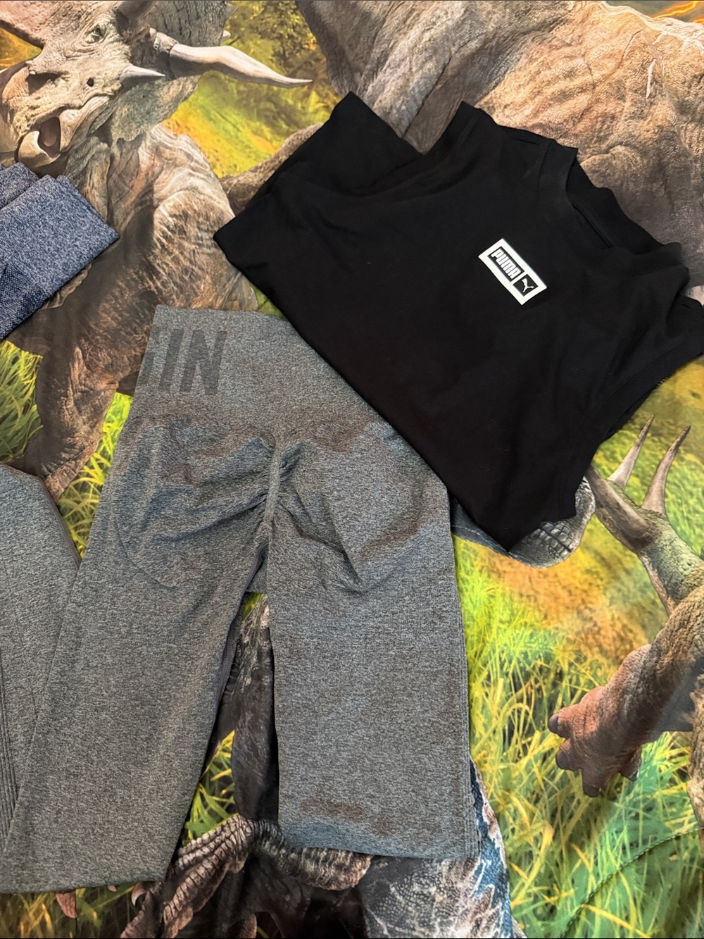 Puma Black Logo Tee with Gray Leggings - Kids